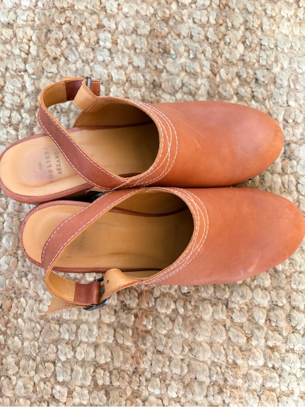 Sezane Tan Leather Clog Mules with Wooden Platform 39 - Picture 3 of 6
